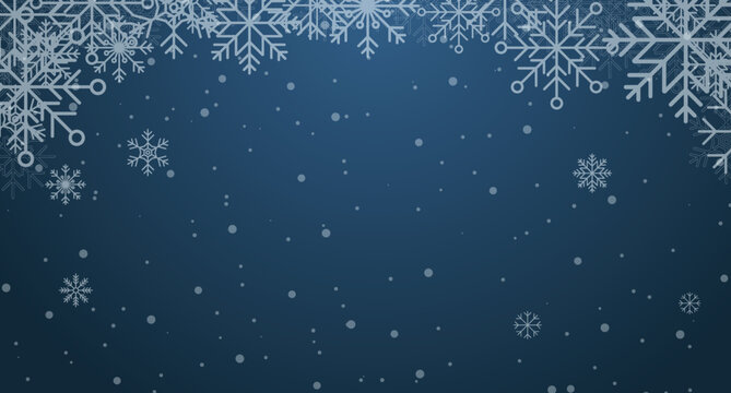 Winter background. Abstract snowflake border. Snowfall backdrop. Winter holidays theme. Background with snowflakes. Vector illustration