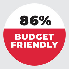 86% Budget Friendly vector sign. Warning red tag banner 