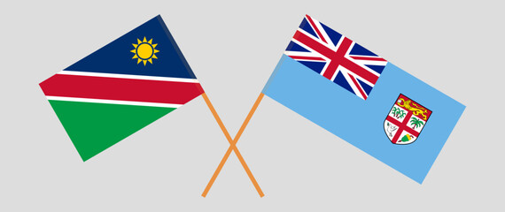 Crossed flags of Namibia and Fiji. Official colors. Correct proportion