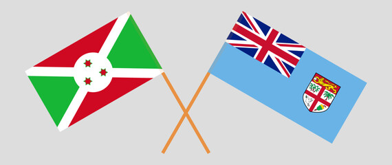 Crossed flags of Burundi and Fiji. Official colors. Correct proportion
