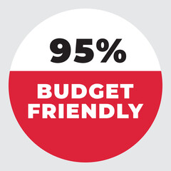 95% Budget Friendly vector sign. Warning red tag banner 