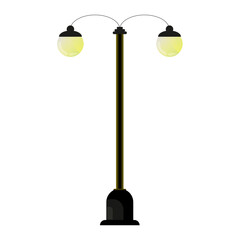 Streetlamp in night in cartoon style. Urban road lights. Classic park street lamppost.