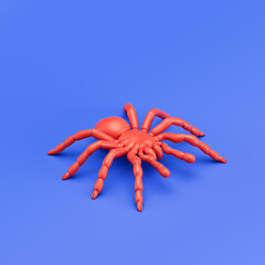 Tarantula monochrome single color insect made of red plastic, single varmint from isometric view, bug, 3d rendering