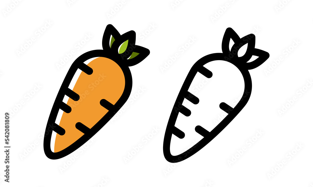 Poster set of fresh carrot in colorful and monochrome line art style. natural vegetable with design element