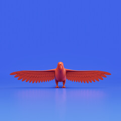 Ara monochrome single color bird. Red color single bird from front view, Monochrome animal in blue studio, 3d rendering © 80a90f