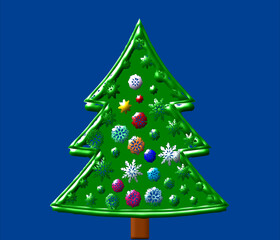Illustration of a Christmas tree on a blue background.Vector image.