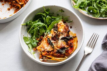 Vegetarian lasagna with puy lentils and butternut squash - obrazy, fototapety, plakaty