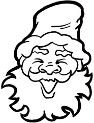 Funny Santa Claus face, hand drawn cartoon character, comic personage illustration. Decorative element for poster print, Christmas party invitation, postcard design. Traditional winter celebration.