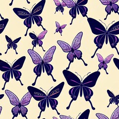 Fototapeta premium 2d illustrated butterfly seamless repeat pattern design background. Pastel girly pattern background. Random butterfly silhouettes.