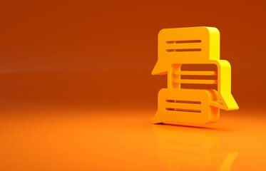 Yellow Online psychological counseling distance icon isolated on orange background. Psychotherapy, psychological help, psychiatrist online consulting. Minimalism concept. 3d illustration 3D render