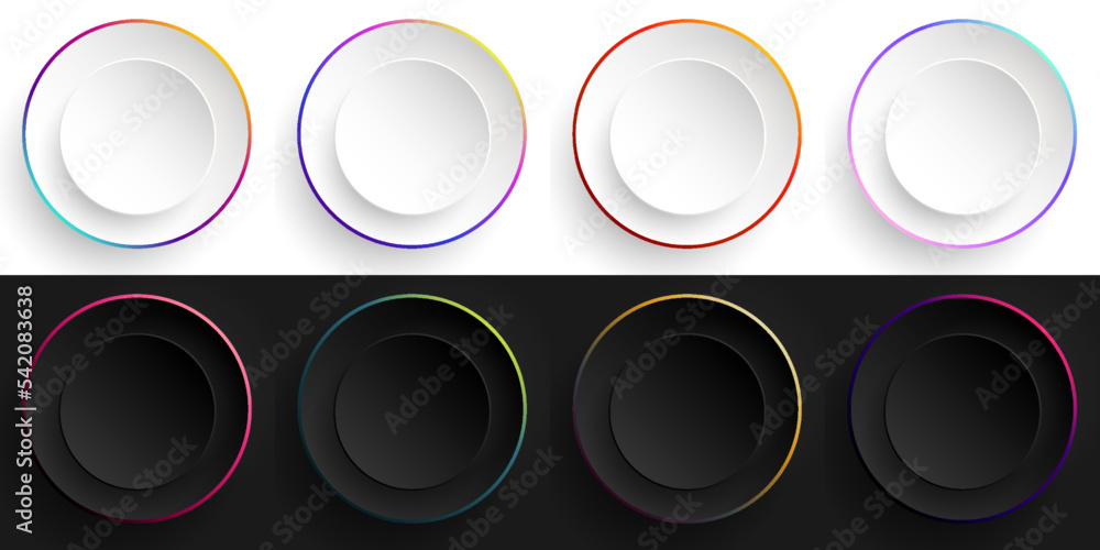 Poster set of 3d colorful circles border on white and black circles shapes elements background