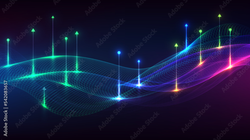 Poster abstract modern technology digital futuristic concept dynamic mesh blue wave lines with arrows lines