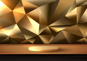 Obraz premium 3D golden podium with gold polygon geometric background luxury style