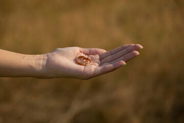 hands of the person. Wedding rings. 