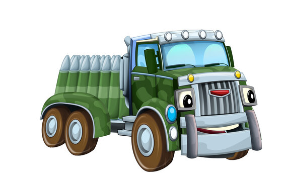 cartoon happy and funny off road military truck isolated