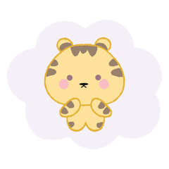 Cute tiger. Hand drawn vector illustration in crayon colored texture isolated on white background.