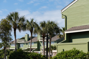 Obraz premium Wild Dunes Resort, South Carolina, USA - April 17, 2022. Luxury ocean view of luxury condos at sunrise, Wild Dunes Resort, Isle of Palms, South Carolina.