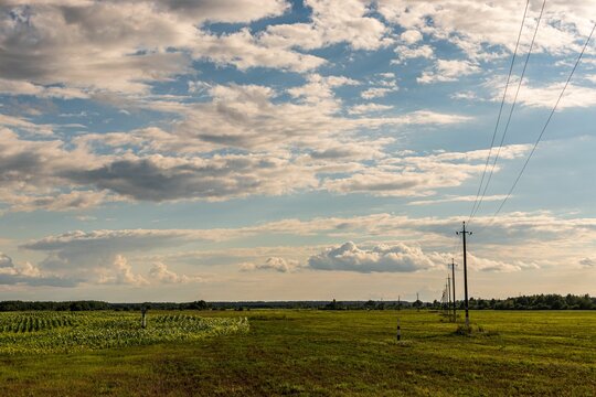 Countryside Landscape Covered With Grass In Belarus