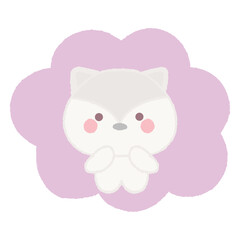 Cute baby Arctic fox. Hand drawn vector illustration in crayon colored texture isolated on white background.