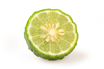 half of bergamot fruits isolated on white background.