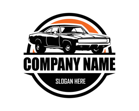 Challenger muscle car dodge logo isolated on white background side view. best for car related company industry