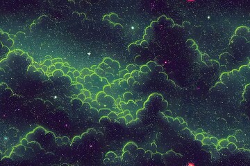 Fototapeta premium Starry sky and turbulent clouds abstract background. Seamless 2d illustrated pattern in the style of impressionist paintings.