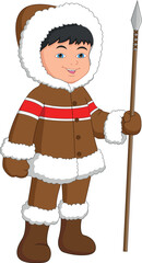 Cartoon cute Eskimo boy with a spear