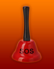 Red bell with abbreviation SOS on color background