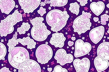 Cool Hand Drawn Girly Stickers Collage Seamless Pattern. Girl Patches Background 2d illustrated Design.