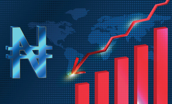 Decrease in naira rate.Global naira value fluctuation concept