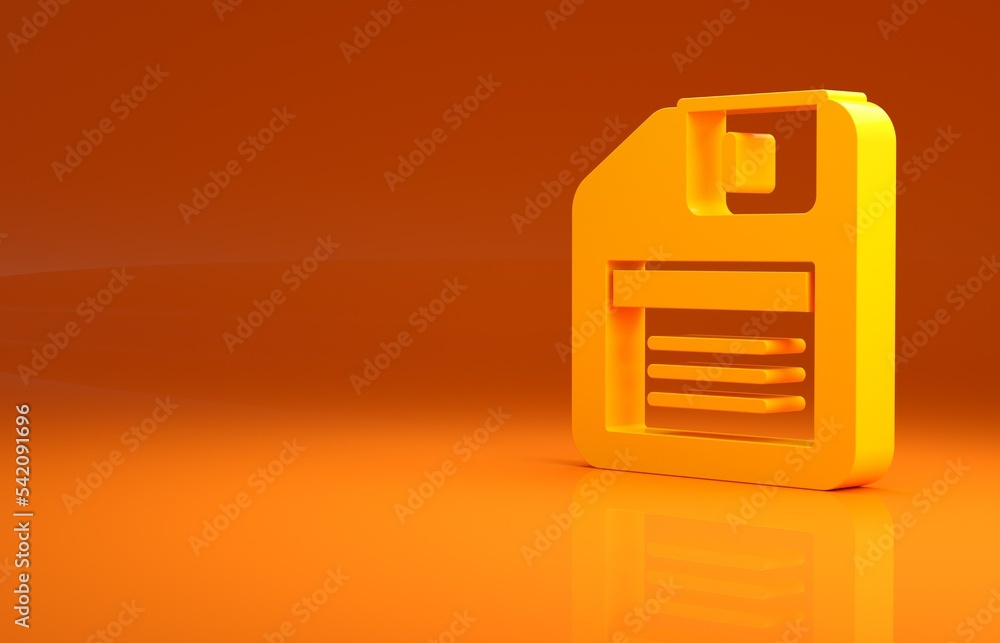 Poster yellow floppy disk for computer data storage icon isolated on orange background. diskette sign. mini
