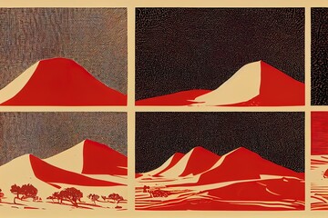Desert scenery of Brazil. scorching sun in Woodcut style. Separate 2d illustrateds.