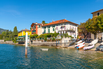 Fototapeta na wymiar The colorful Italian town and commune of Mandello del Lario, Italy, in the province of Lecco on the shores of Lake Como.