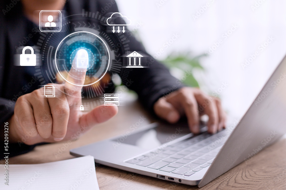 Aufkleber cyber protection data security internet privacy internet technology concept on virtual screen.