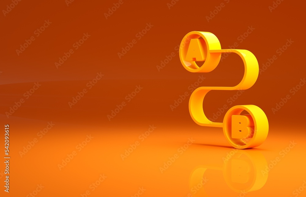 Poster yellow route location icon isolated on orange background. map pointer sign. concept of path or road.