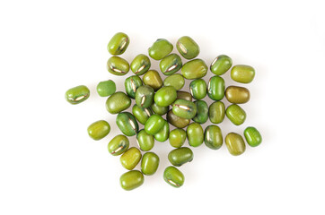 Green mug beans isolated on white background