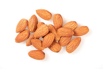 Almonds isolated on white background . Top view
