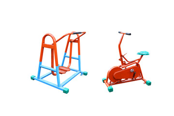 Old exercise bike isolated on white background