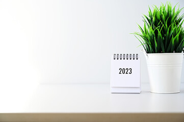 calendar 2023 on desk in modern office, business and time 2023 concept