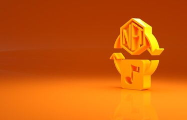 Yellow NFT Digital crypto art icon isolated on orange background. Non fungible token. Minimalism concept. 3d illustration 3D render - obrazy, fototapety, plakaty