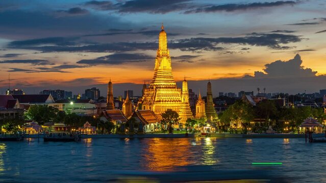 Wat Arun Ratchawararam at sunset(Temple of Dawn) famous tourist destination in Bangkok, Thailand.