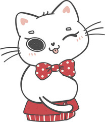 cute Christmas cat  with gift present box cartoon doodle hand drawing