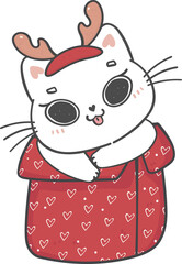 cute Christmas naughty kitten cat breeds with gift present box cartoon doodle hand drawing