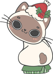 cute Christmas naughty kitten cat breeds with gift present box cartoon doodle hand drawing