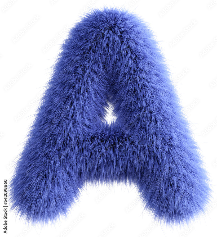 Poster Blue 3D Fluffy Letter A. 3d render illustration isolated on transparent background