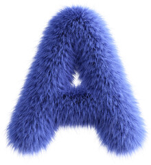 Blue 3D Fluffy Letter A. 3d render illustration isolated on transparent background