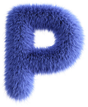 Blue 3D Fluffy Letter P. 3d render illustration isolated on transparent background