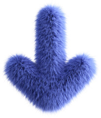 Blue 3D Fluffy Symbol Arrow Bottom. 3d render illustration isolated on transparent background