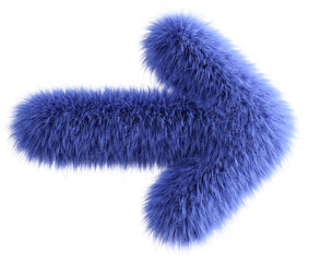 Blue 3D Fluffy Symbol Arrow Right. 3d render illustration isolated on transparent background