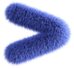 Blue 3D Fluffy Symbol Greater Than. 3d render illustration isolated on transparent background - obrazy, fototapety, plakaty